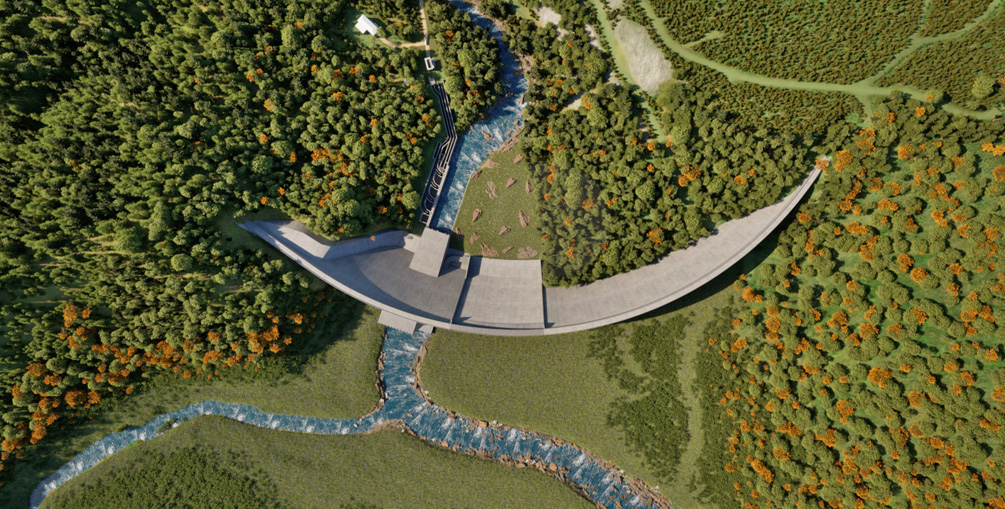 Rendering of proposed flow-through dam for flood control